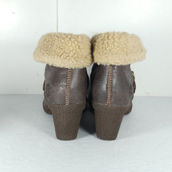 Timberland Women’s Bayden US9,5 Brown Leather Wedge Ankle Shearling Boots Bootie - Picture 8 of 16
